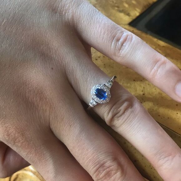 Natural Kyanite Sterling Silver Halo Ring Size 8 - Picture 3 of 8